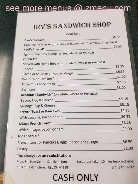 Irv's sandwich shop menu. Things To Know About Irv's sandwich shop menu. 